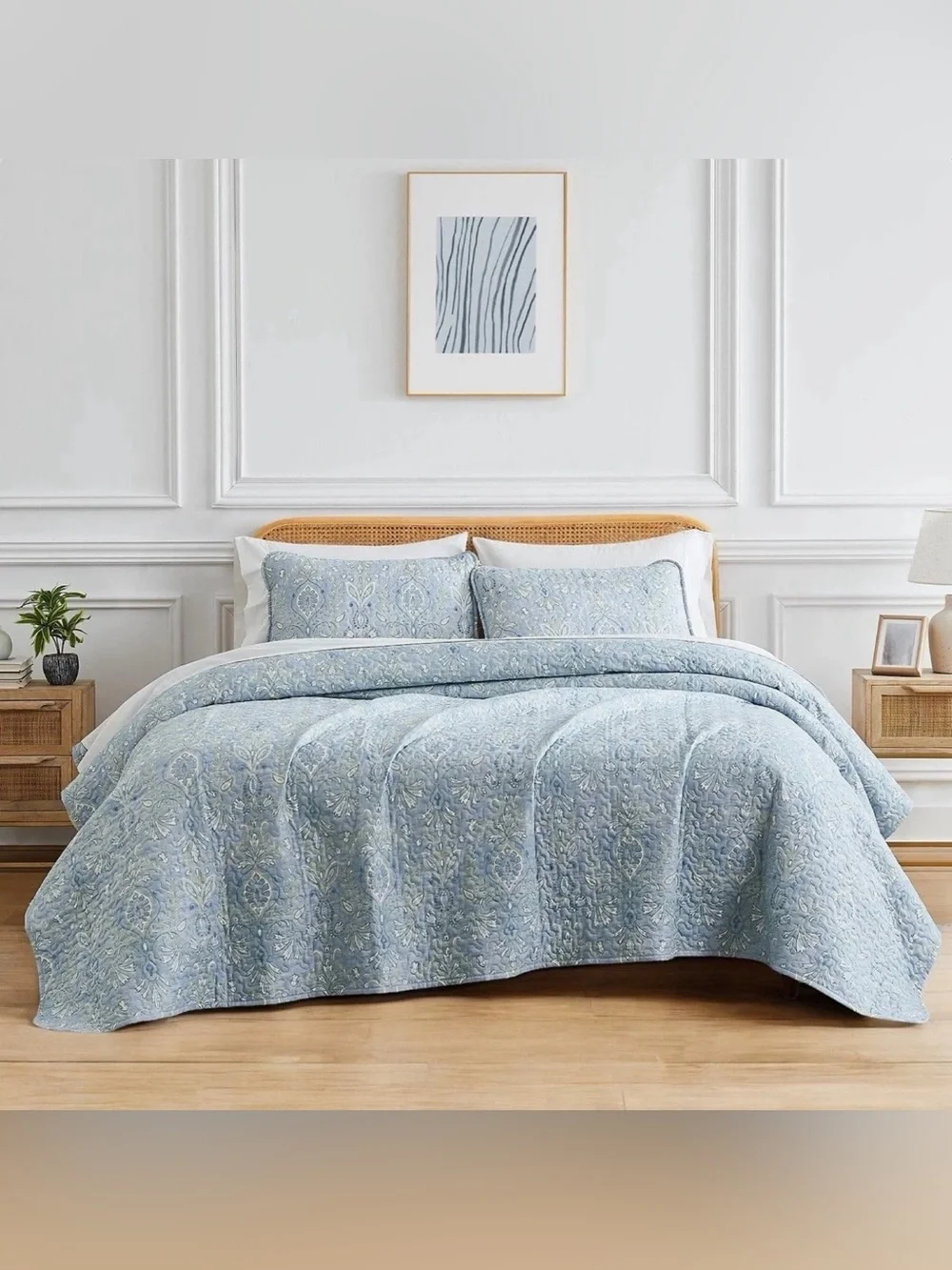 NEW West Elm Light Blue King Size Paisley Bedspread Quilt Sham Pillow Case Set
